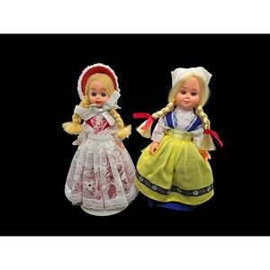 Vintage Set Lot of 2 Danish European Plastic 7" Dolls w/ Opening Closing Eyes
